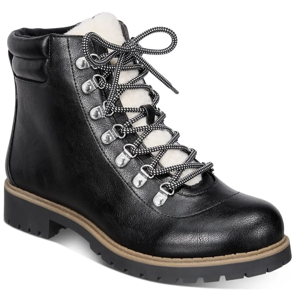 Style & Co Women Lug Sole Combat Boot Maariah Size US 7 Black Faux Leather new